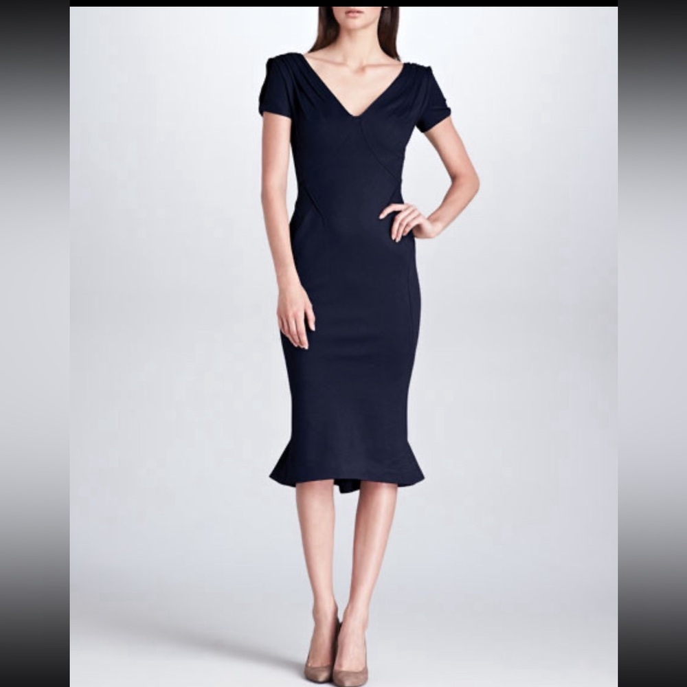 Zac Posen Short-Sleeve Bonded Jersey Dress, Navy,NWT